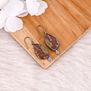 Sang Agate Gemme Noir Ruthénium En Laiton Unique Cadeau Boucle D'oreille Bohème Bijoux À La Main Boucle D'oreille Femmes Bijoux Cadeau Pour Elle - Product Image 5