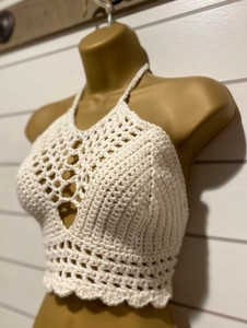 Ready to Ship Cage Mesh Backless Halter <b>Top</b>/ Crop <b>Top</b> Handmade Crochet <b>Top</b> - Product Image 2