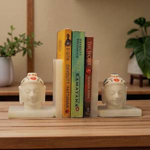 Serre-livres en marbre Serein blanc Bouddha décoratif pour la maison et le bureau Lot de 2 pour la décoration d'étagère - Product Image 3