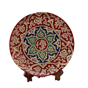 Assiette en bois peinte à la main de bel art, assiette en bois peinte à la main en gros, assiette en bois d'art culturel - Product Image 5