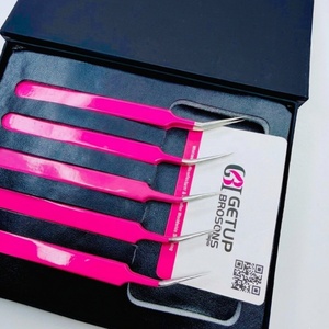 Pince à épiler pour cils GETUP BROSONS IMPEX de haute qualité en acier inoxydable, nouvelle isolation, couleurs rose vif, pointe lisse, poignée diamantée - Product Image 6