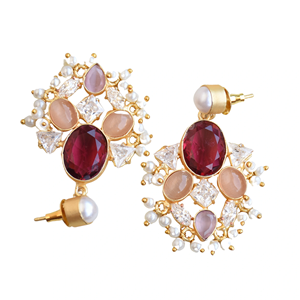 Pendientes de Latón de Moda para Exportación, Pendientes de Piedra Orgánica de Circonio al por Mayor, Chapados en Oro de Alto Pulido, Libres de Níquel, Duraderos, Listos para Enviar - Product Image 2