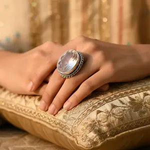 แหวนทองเหลืองชุบทองคำสีกุหลาบ ประดับด้วยพลอยโรสควอตซ์ สำหรับผู้หญิง - Product Image 3