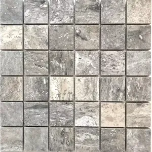Azulejo de mosaico de travertino relleno de plata Premium 2x2 para salpicaduras o uso en suelo y pared - Product Image 1
