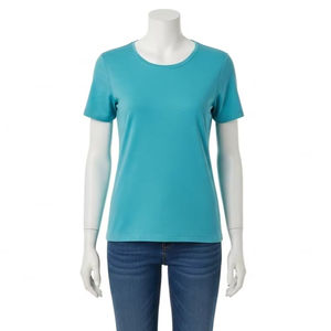 Knitted Quick Dry Womens O Neck T Shirts Polyester Breathable Lightweight Casual Daily Wear Wholesale - Product Image 1