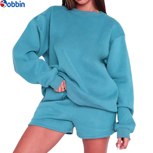 Ensemble sweat-shirt et short pour femme, automne-hiver, sur mesure, nouveau commerce, grande taille, mélange coton et polyester, col rond, ensemble 2 pièces - Product Image 2
