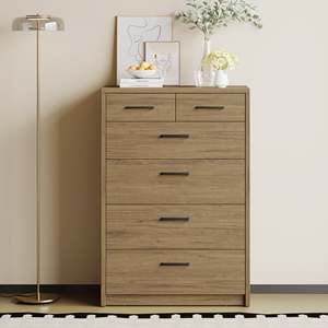 Platsa Modern Nordic <b>6</b>-<b>Drawer</b> Tallboy Solid Oak MDF Chest of <b>Drawers</b> Stainless Steel Metal for Living Room Bedroom Furniture - Product Image 3