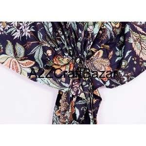 100% Cotton V-Neck Short <b>Sleeve</b> Midi Kaftan <b>Dress</b> Ruffles Boho Floral Print Regular Fit Breathable <b>Summer</b> Party Wear Casual Sexy - Product Image 2