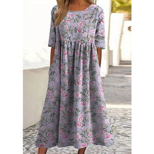 Novedad de verano 2025, vestido de mujer: Vestido suelto, informal, elegante y estampado de cuello redondo de gama alta con cintura suelta - Product Image 5