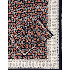 Hand Block Printed King Size 100% Cotton Double Bedsheet Pillow Cover Eco-Friendly Floral <b>Comforter</b> <b>Set</b> for Home 3 Pcs <b>Set</b> - Product Image 1