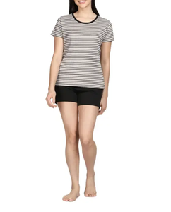 Top y pantalón corto de manga corta con logotipo personalizado de algodón con cintura elástica y cordón, Conjunto de pijama transpirable para mujer - Product Image 1