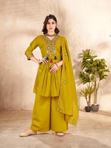 Conjunto Palazzo Kurti de algodón Mull suave de seda pura con bordado elegante y trabajo manual completo y latkan perfecto para todas las ocasiones - Product Image 5