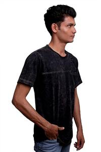 Premium 300 Gsm Camiseta vintage de cuello redondo de gran tamaño para hombre Camiseta personalizada de alta calidad de punto lavado patrón sólido Puff Technique - Product Image 3