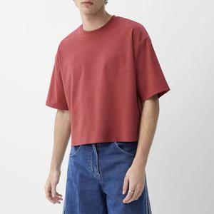 Cropped Boxy Fit Men's 100% Cotton Drop Shoulder Streetwear Luxury Quality Custom Logo Plain T-shirt Summer Trendy Tees - Product Image 2