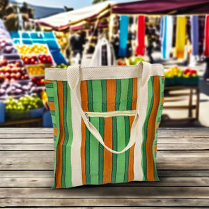 Bolsas de cosméticos de playa recicladas de telar manual personalizadas ecológicas Estuches de compras de plástico tejido a rayas a la moda con cremallera reutilizable - Product Image 2