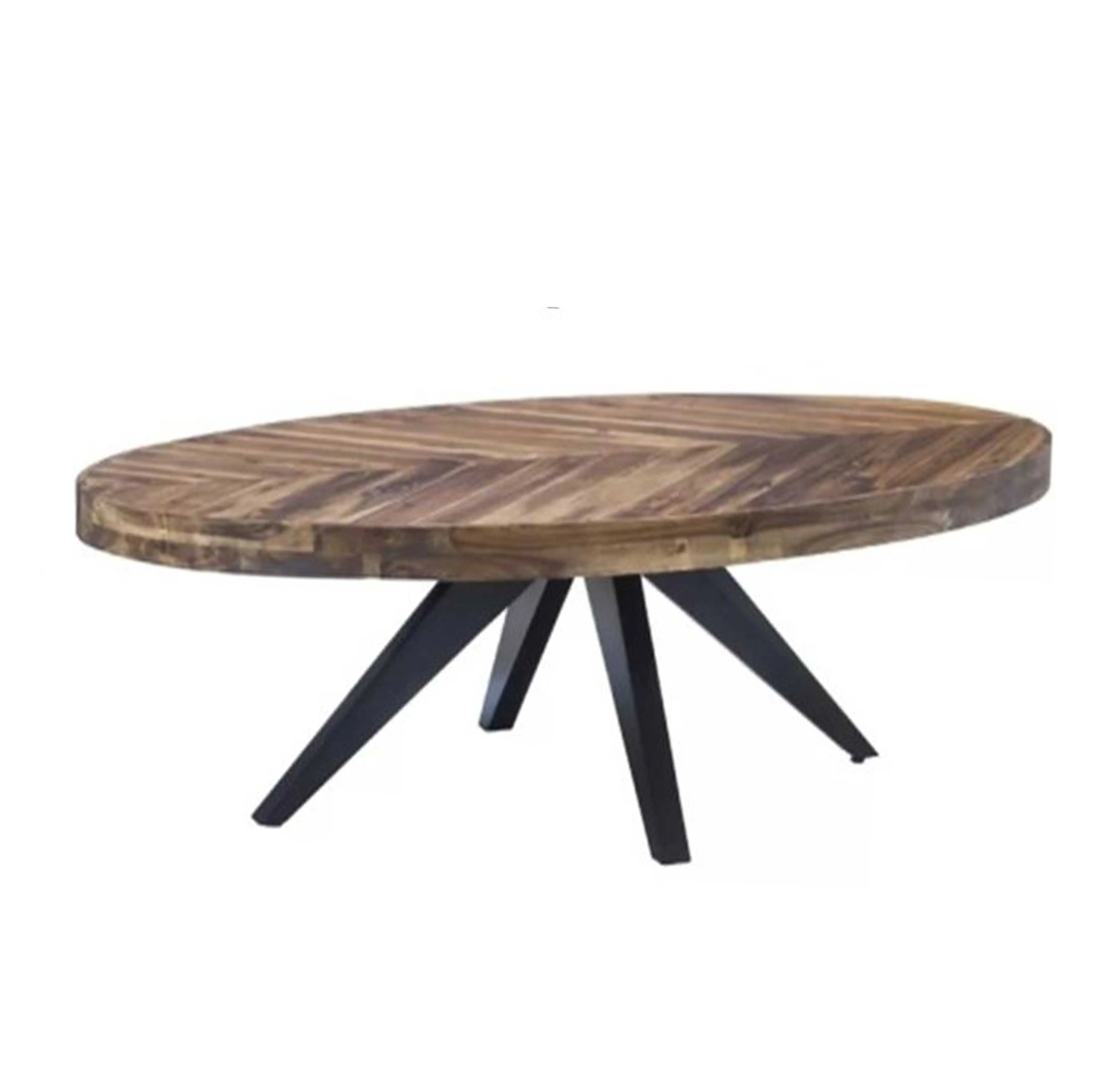 New Best Modern Design Pure Solid Mango Wood Home Collection Oval Dining Table With Metal Leg