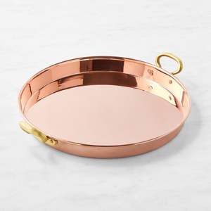Plateau de service rond en laiton martelé avec poignée et finition or idéal pour les occasions spéciales table à manger raffinée avec poignée - Product Image 3