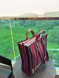 Sacs de courses réutilisables en polypropylène recyclé, extra grands, tissés en PP, écologiques, avec poignées en corde rayée et fermeture éclair, pour supermarché - Product Image 4