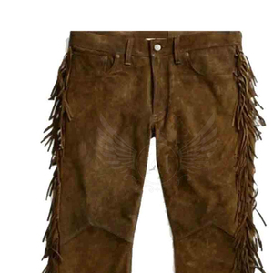 SPORTSWORLD Chaps de cowboy occidentaux légers à design personnalisé uni, franges, cuir de vache, pantalon brun clair pour l'équitation - Product Image 3