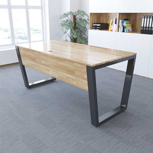 Escritorio Ejecutivo Minimalista de 80x160mm BGD68043 con Patas de Hierro Trapezoidales Resistentes, Base de Madera de Caucho, Diseño Contemporáneo - Product Image 4