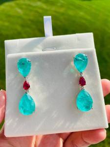 Paraiba bleu balancent goutte boucle d'oreille bicolore argent Long gland boucle d'oreille exotique néon bleu vif boucle d'oreille cadeau pour elle - Product Image 2