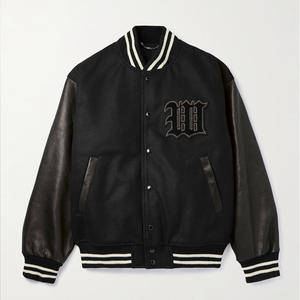 Veste d'université vintage pour hommes, noire avec bandes blanches, col montant, fermeture boutonnée, placement du logo avant - Product Image 1