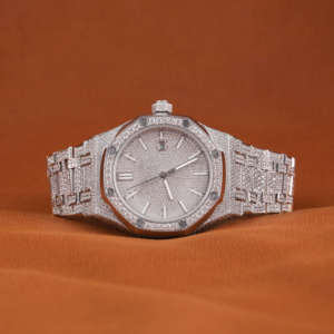 นาฬิกาเพชรโมอิสทรงกลมสีขาวแบบกำหนดเองได้นาฬิกาข้อมือหน้าปัดหมายเลขรุ่นคลาสสิกสำหรับผู้ชาย - Product Image 1