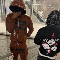 Hot Diamond Printed Spider Web Pattern Sudadera con cremallera Gothic Rhinestone Street Sudadera Chaqueta unisex Mujeres Hombres Tendencia