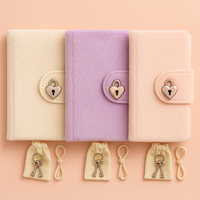 LABON Journal pêche flou avec serrure en forme de coeur Set de clés Cute Furry Diary With Key for Girls Secret Memo Notebook Gift