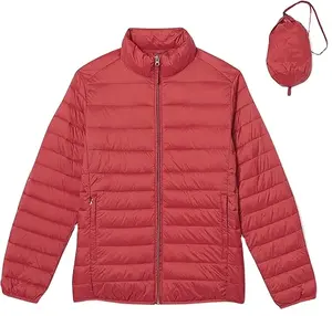 OEM ODM kualitas tinggi pria warna bata merah musim dingin mantel hangat menerima Logo kustom jaket bulu angsa untuk pria
