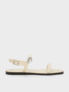 Latest Design Women's Classic Luxury Flat <b>Sandals</b> With Round Open Toe White Leather Strap Stainless Steel <b>Buckle</b> Milky White - Product Image 3