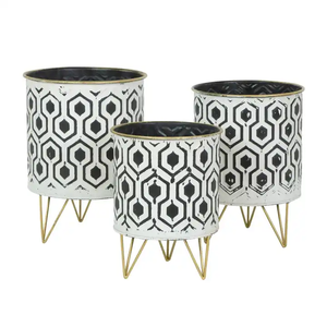 Pot de fleurs en fer pour salon design créatif avec revêtement en poudre rouge et support doré S/2 Pot de fleurs d'affichage nordique pour la décoration de la maison - Product Image 6