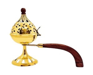 Brûleur d'encens en acier inoxydable de style arabe avec manche en bois pour le parfum de maison Bakhoor Brûleur d'encens couleur or Bakhoors - Product Image 1