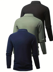 เสื้อโปโลกอล์ฟแขนยาวผู้ชาย3ชิ้นแฟชั่นฤดูใบไม้ผลิและฤดูใบไม้ร่วงเหมาะกับเทนนิสกิจกรรมเชิงพาณิชย์สีดำสีเขียวทหารสีน้ำเงินเข้ม - Product Image 2