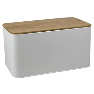 Bread Box New Rectangle Shape Bread Box and <b>Bins</b> for Kitchen Accessories New Look Bread Box White Coated Metal <b>Bin</b> Wooden <b>Lid</b> - Product Image 1