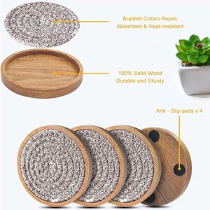 Attractive Beaded <b>Table</b> <b>Coaster</b> Round Pattern Wooden Base With Breaded Cotton Rope Wedding Birthday Parties Banquets Decoration - Product Image 4