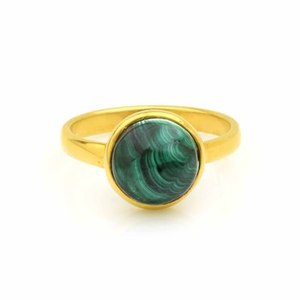 Top qualité solide 925 argent Sterling malachite naturelle pierre précieuse ronde 18k or rempli lunette bague de réglage pour les bijoux des femmes - Product Image 6