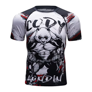 T-shirts de compression élastiques unisexes MMA Rashguard Lifting Silk Arts martiaux Wear Boxing OEM Service Washed Techniques - Product Image 6