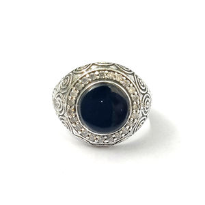 Men's Black Onyx <b>Ring</b> (5.4 Grams) Platinum <b>Statement</b> <b>Ring</b> with Geometric Design Bezel Setting Rhodium Plating Everyday Wear - Product Image 1