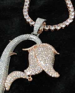 Élégant pendentif fleur rose en diamant de laboratoire 3 carats, entièrement serti, en argent sterling 925 véritable, breloque florale, bijoux hip-hop pour lui et elle - Product Image 4