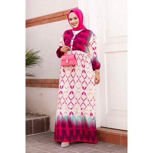 Fuchsia Water Patterned <b>Viscose</b> Hijab Modest <b>Dress</b> - Product Image 5