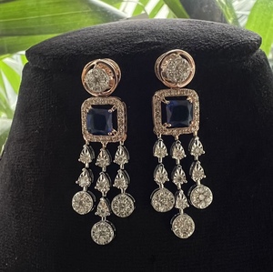 Collier de vrais diamants naturels serti de boucles d'oreilles en pierre bleue 14K 18K or massif rond taille brillante bijoux de fiançailles à la mode - Product Image 6