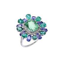 Bague vintage Art Déco religieuse en pierres précieuses, argent sterling 925, tourmaline, tanzanite, diamant, faite à la main, haute qualité, pour femme, IGI