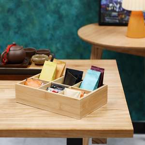 4 Pcs Organisateur de stockage divisé en bambou Conteneur en bambou avec 6 compartiments Bac de stockage des aliments en bois Boîte à thé en bois Bambou - Product Image 3