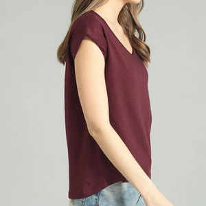 Venta al por mayor de alta calidad de las mujeres camiseta Casual de secado rápido transpirable cuello en V de corte regular de manga corta personalizado liso teñido - Product Image 5