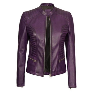 Chaqueta de Motociclista de Piel de Oveja Genuina al por Mayor, Estilo Motero Rosa, Chaqueta y Abrigos de Cuero de Gamuza Genuina para Mujer - Product Image 6
