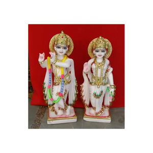 Shree Radha Krishna idole magnifique Statue de culte religieux Hindu artisanat poli Pose debout brillant Makrana marbre conçu - Product Image 1