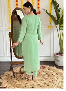 Pantalon Kurti élégant brodé de couleur Pista de style occidental indien avec organza Dupatta pour dame vêtements et accessoires à vendre - Product Image 5