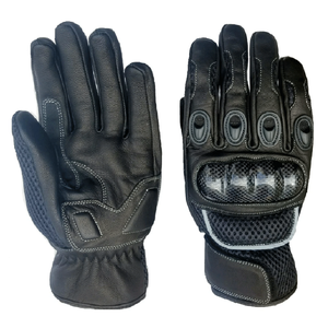 High Quality Genuine Cowhide Leather Breathable Printed Motorbike Riding Gloves Knuckle Armoured Unisex Black - Product Image 1