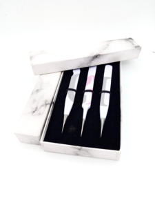 แหนบต่อขนตาสแตนเลสด้ามจับเพชรแบบตรงเคลือบผงสีขาวอุปกรณ์เสริมความงามออกแบบโลโก้ได้ตามต้องการ - Product Image 6